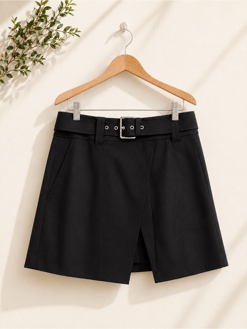 NWT Barbara Bui Asymmetric Belted Wool Blend Utility Mini Skirt Gray 38 US 6